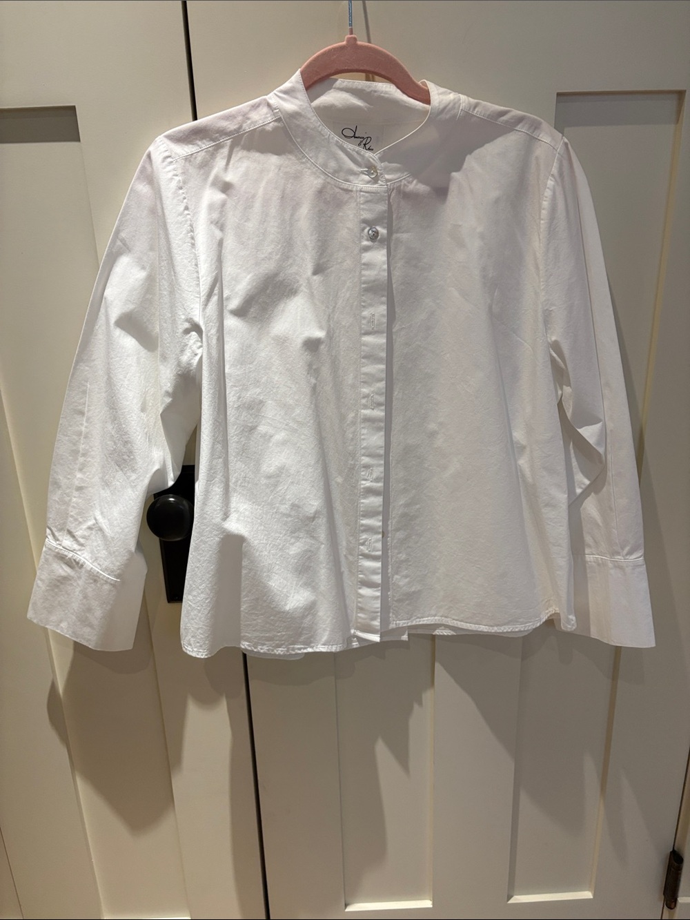 Classic White Button-Front Band Collar Blouse